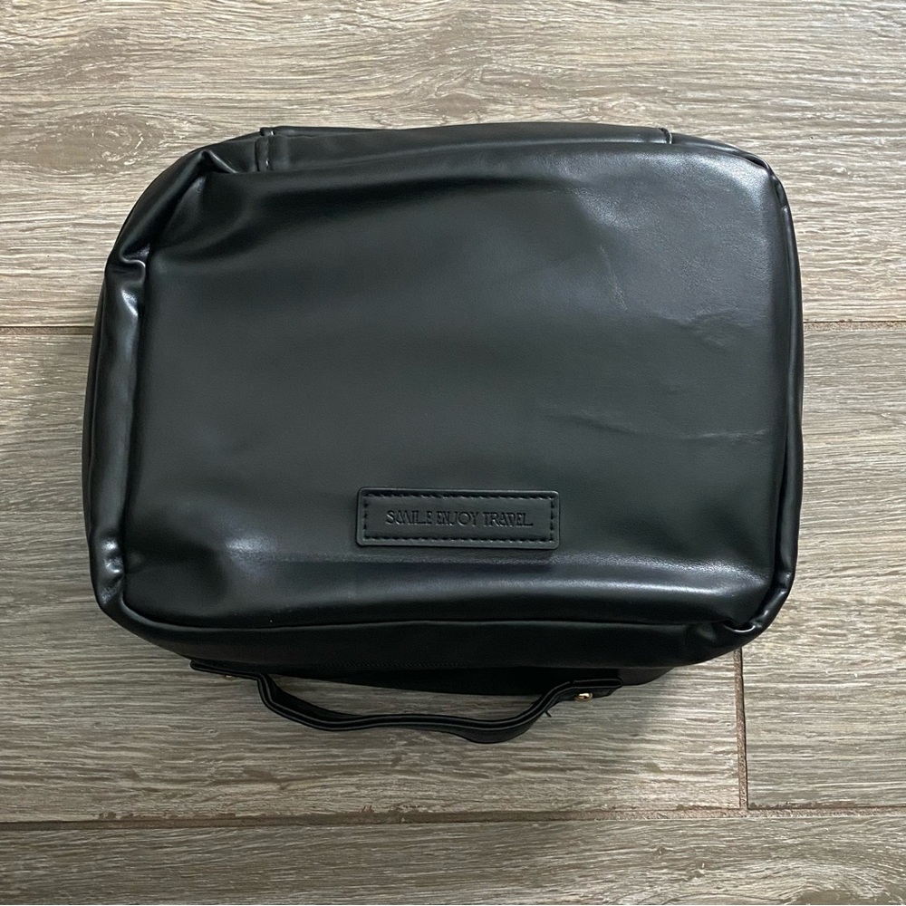 Black Faux Leather Cosmetic Bag